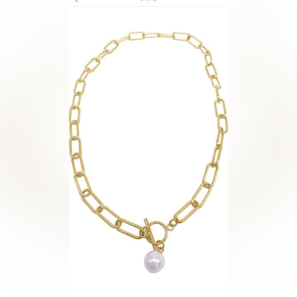 Gold tone Necklace with dangle faux pearl - Picture 2 of 5